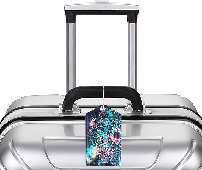 (Set of 2) Luggage Tag Leather Privacy Cover ID Label Address Card with Stainless Steel Loop, Travel Bag Tags Suitcase Labels, Mandala