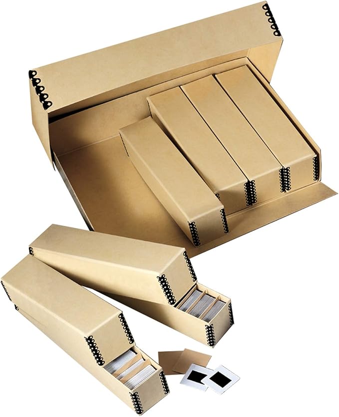 Lineco, Archival Slide Storage Box 15.5" x 11.5" x 3", Holds Up to 840 Films, With 6 Inner File Cases, Tan