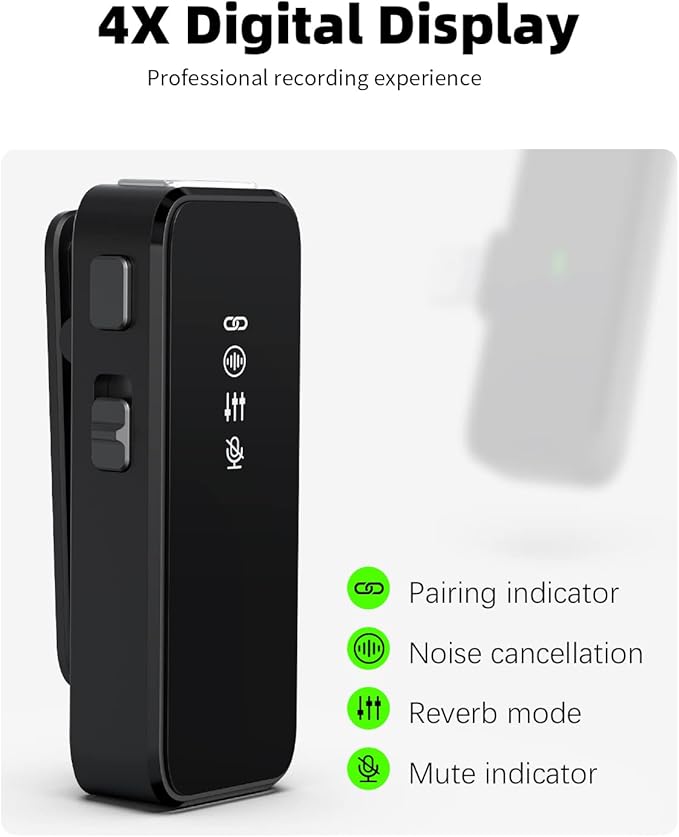 Rythflo Wireless Lavalier Microphone for iPhone Android PC with Noise Cancellation, 100ft Transmission, 18H Battery Life, Lightning & USB Type-C Wireless Lapel Microphone for Video Recording