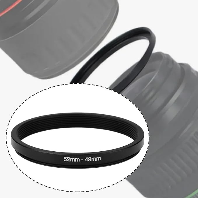 2Pcs 52mm to 49mm Step-Down Filter Adapter Ring Metal Threaded Lens Converter for Filters and Accessories