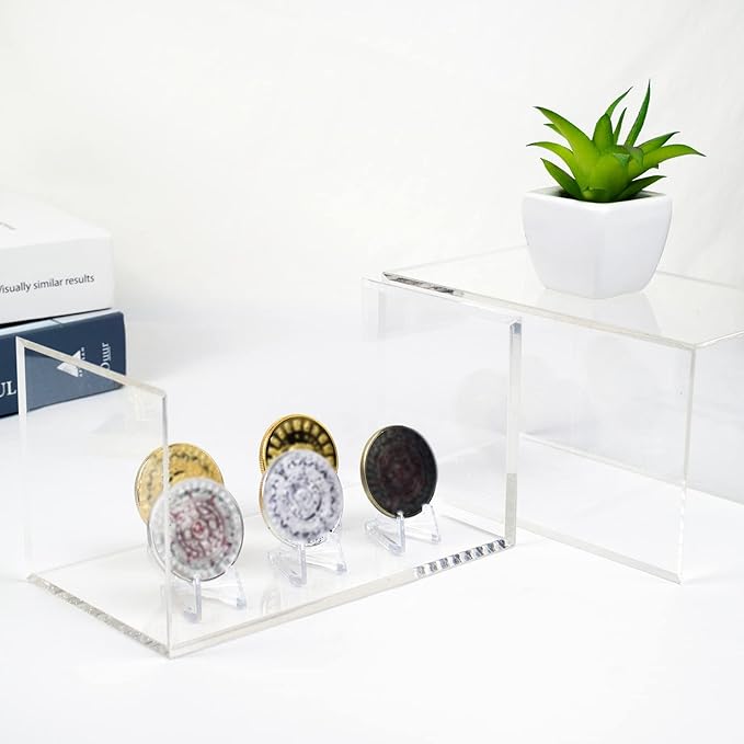 5 Ring Championship Ring Display Case, Clear Tournament Ring Holder Box, Acrylic Display Easel and Stand Holder for Multiple Rings Baseball Softball Football Cheer Leading Ring, Removable Door