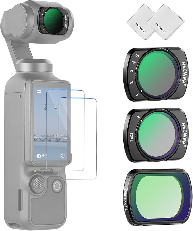 NEEWER Variable ND + CPL + Black Diffusion 1/4 Filter Compatible with DJI Osmo Pocket 3 Creator Combo Accessories, ND2-32, Multicoated HD Filter with 2X Screen Protector & 2X Cleaning Cloth