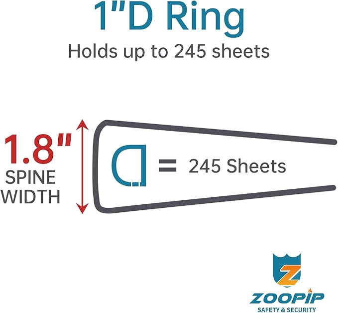 ZOOPIP Fireproof 3 Ring Binder with Zipper,1 Inch D Rings Hold up 245 Sheets of 8.5" x 11" (A4),Compatible with Clear Page Protectors, Built-in net and Pen Holder (1 Pcs, Black, 1")
