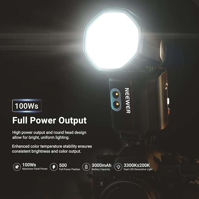 NEEWER 100Ws 2.4G TTL Hot Shoe Flash Speedlite Compatible with Fujifilm Cameras, Touch Screen, 1/8000s HSS, 2 Modeling Lamps, TTL/M Toggle, 3000mAh/500 Full Power Flash Studio Photography Light, Z3-F