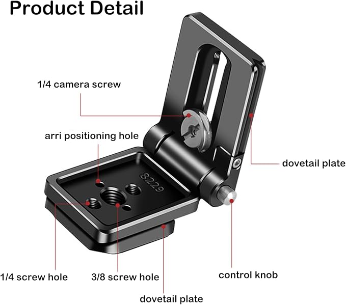 Foldable Camera L Bracket,Tripod Quick Release Plate, Aluminum Vertical Horizontal Switching Mount with Arca Swiss 1/4" & 3/8" Threaded for DSLR Mirrorless Camera Stabilizer Monopod Tripod Gimbal