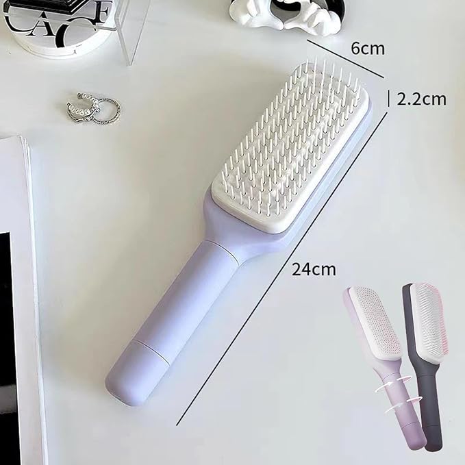 Anti-Static Self Cleaning Hair Brush,Easy Clean Retractable Hair Brush,Cleaning Retractable Massage Comb for Effortless Hair Removal and Cleaning (Purple)