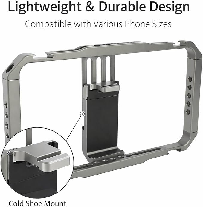 Smartphone Video Rig, Camera Cage Stabilizer Grip, Universal Phone 2.5-3.4in - Anti - Shake, Multi Mount, for Vlog & Filmmaking