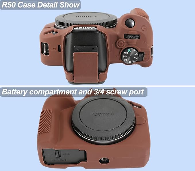 Pocoukate Case for Canon EOS R50 Camera, Soft Silicone Protective Cover Skin with EOS R50 Screen Protector Accessories for Canon EOS R50 Mirrorless Camera Silicone Case - Coffee