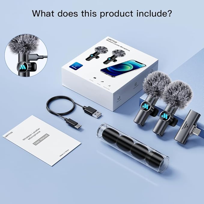2pcs Lavalier Wireless Microphone for iPhone 15/16/Android Video Recording,Mini Microphone for Game Live Streaming,interviews,YouTube,TikTok,Vlog