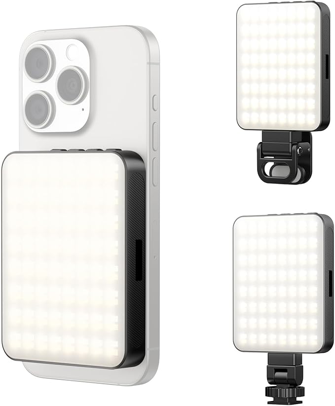 VRIG 128 LEDs Fill Light for Video Recording, 3 Color Temperatures, FD-128 Rechargeable Magnetic Selfie Light for iPhone Mag Safe, Pictures, Vlogging, Containing Clip, Cold Shoe Adapter & 1/4 Thread