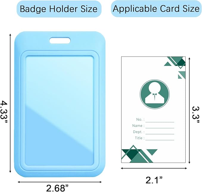 Larpur 2 Pack Sliding ID Badge Holders Hard Plastic Vertical Card Cases with Clear ID Window for School, Office, Factory, Sky Blue