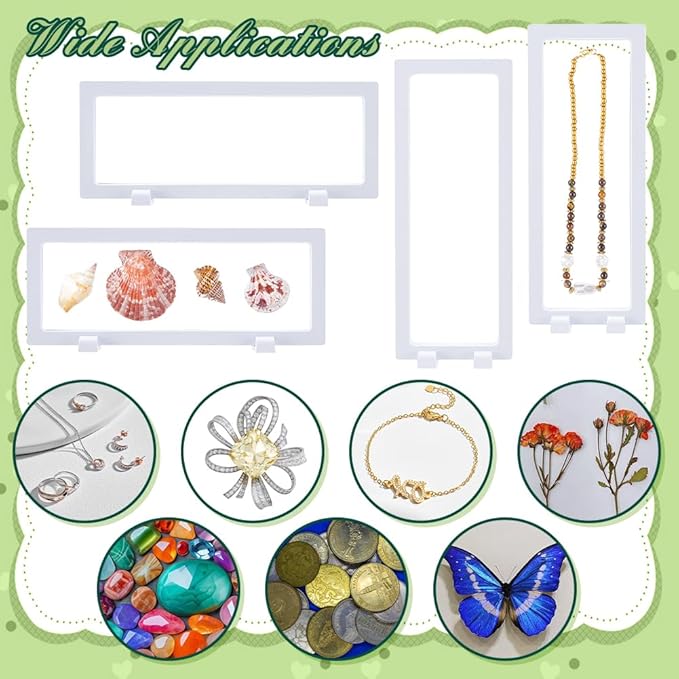 AHANDMAKER 5Pcs 3D Floating Display Case, 9.06"x3.54"x0.81" White Coin Display Case Transparent Film Storage Box, Case Frame Holder Stands for Shell Jewelry Challenge Coin, Pin, Commemorative Medal