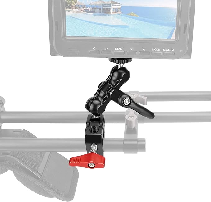 Multi-Functional Ballhead Clamp Magic Arm Adapter with Bottom Clamp Super Robust Central Lock Knob(Red)