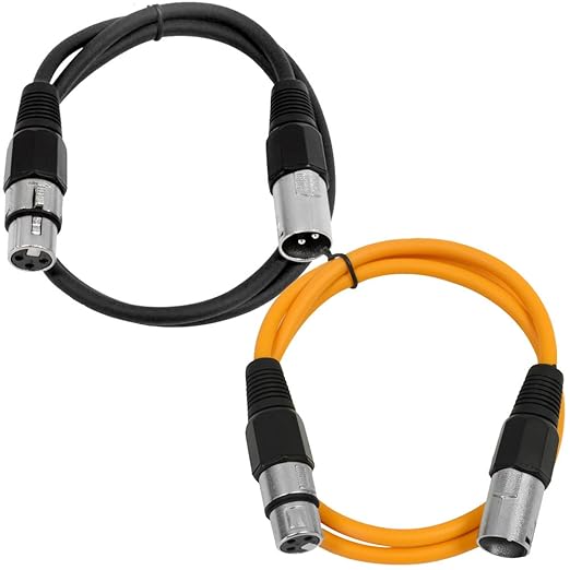 Seismic Audio - SAXLX-2-2 Pack of 2' XLR Male to XLR Female Patch Cables - Balanced - 2 Foot Patch Cord - Black and Orange