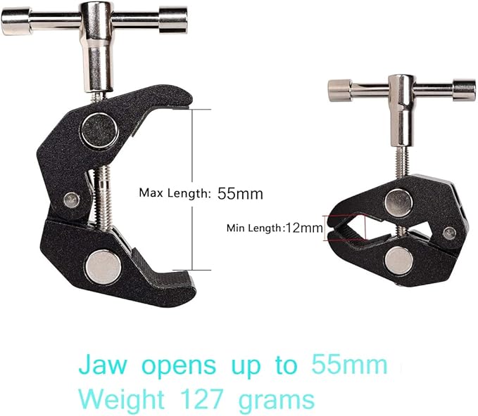 3 Pack Super Clamp with 1/4 and 3/8 Thread Camera Clamp Mount, Super Crab Clamp Rod Magic Arm Clamp Clip for Cameras, Rods, Lights, Hooks, Shelves, Cross Bars, etc