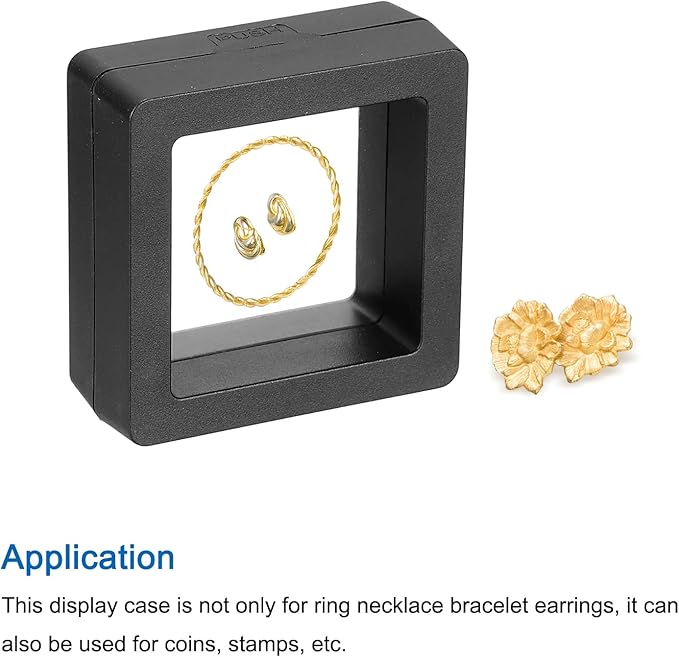 MECCANIXITY Floating Frame Display Holder Stand 3D Jewelry Display Box 1.97 x 1.97 x 0.79 Inch Black for Ring Necklace Bracelet Earring Pack of 2