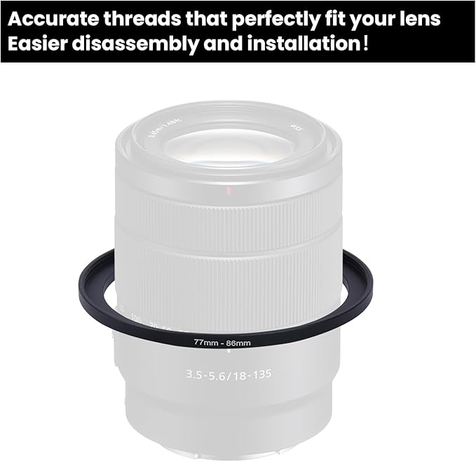 Metal Step Up Ring Filter Adapter - 77mm to 86mm - Metal Ring Step Up Rings Adapter Filter Compatible with All 86mm UV, CPL, ND, Lens Hood, Threaded Lens ect