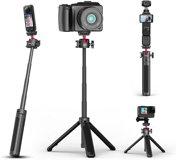 ULANZI MT-16 Extendable Mini Camera Tripod, 4 Levels Adjustment 360° Ball Head Cold Shoe Lightweight Portable Vlog Travel Selfie Stick Handle Grip Desktop Webcam Tripod for DSLR Action Camera
