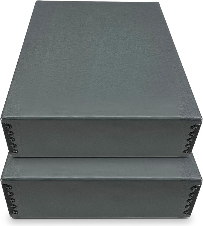 Golden State Art, Archival Storage Box, Acid-Free Drop Front Museum Box with Metal Edge for Storing Artwork Photos Documents Prints Arts and Crafts (Gray-9.75x12.75x3 Inches) Pack of 2