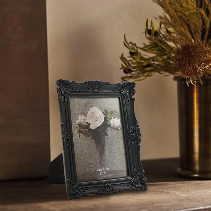 CISOO 5x7 Vintage Picture Frame Antique Ornate Black Photo Frame, for Table Top and Wall Display, Decorative Floral Design Retro Home Decor, Photo Gallery Art