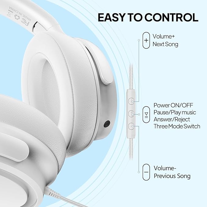 Wired Over-Ear Headphones with USB C Connector, Hi-Fi Stereo Sound, Noise-Isolating Ear Cups, Comfortable Fit for USB C Devices (with Bag, White)