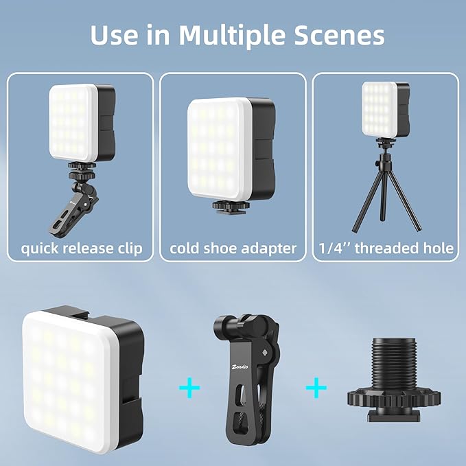 Zeadio Portable LED Pocket Light with Clip - Adjustable 3000K-7000K Color Temperature Camera Light, CRI95, Small Video Selfie Light for Tabletop Filming/Selfie/Cell Phone/Photography, Pack of 2