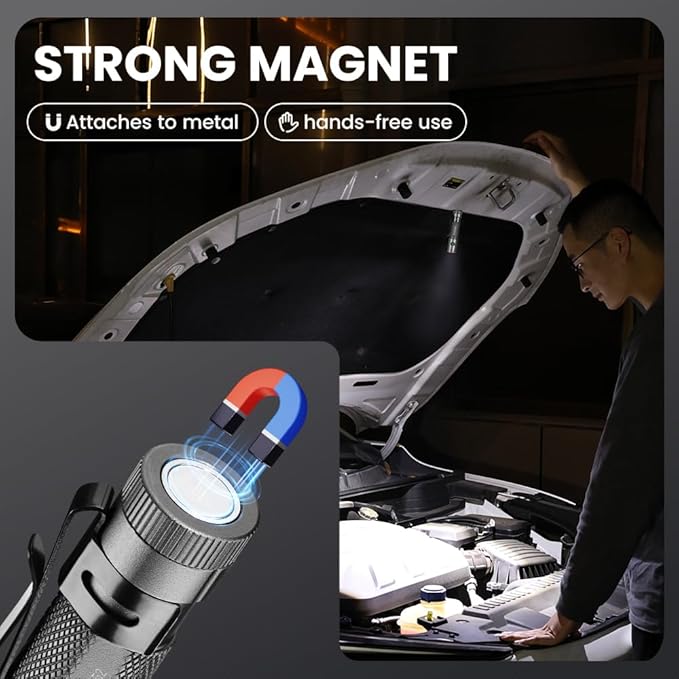 Yemao Emergency EDC Flashlight,Rechargeable 1500LM Mini Light - 6 Modes with Magnet/Clip,Portable Pocket-Sized Keychain Flashlight,IP6 Waterproof LED Torch for Outdoor and Home Use (Small)