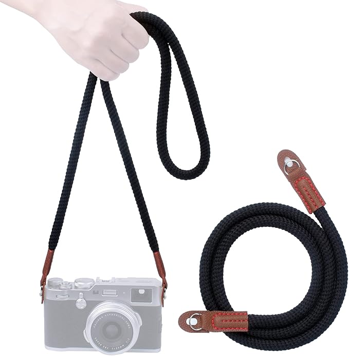 Camera Strap for Man Woman Photographer Soft Rope Neck Shoulder Strap for DSLR SLR Mirrorless Camera with Round Hole Interface 120cm Black
