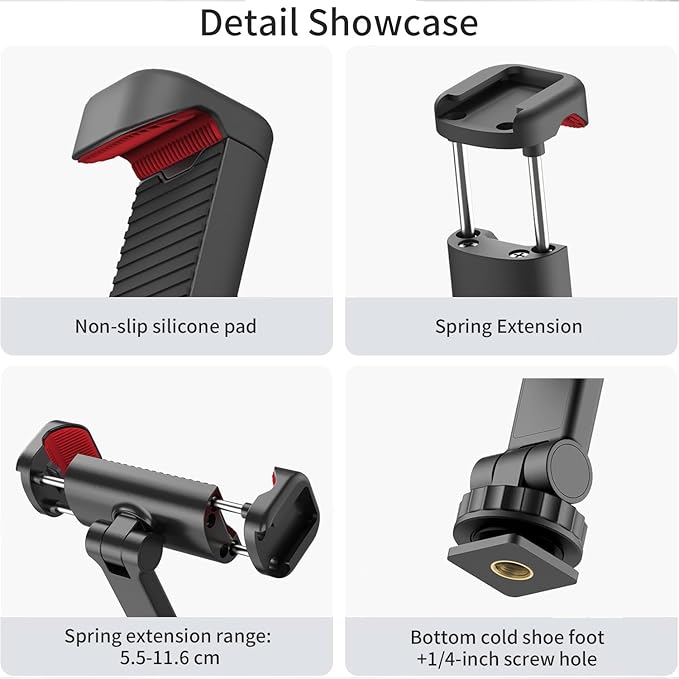 Phone Tripod Mount Holder for iPhone - 2 Cold Shoe and 1/4" Screw, 360° Rotates and 180° Tilts Compatible for iPhone Android Sony Canon DJI Ronin S/SC Zhiyun Gimbals