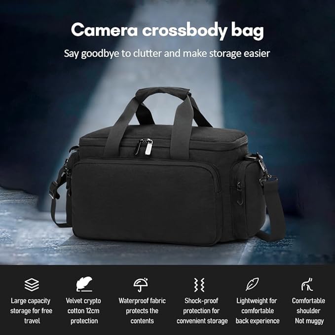 Andoer Camera Case, Water-Resistant Shock-Proof DSLR/SLR Single Bag for Mirrorless Camera with Removable Dividers and Shoulder Strap