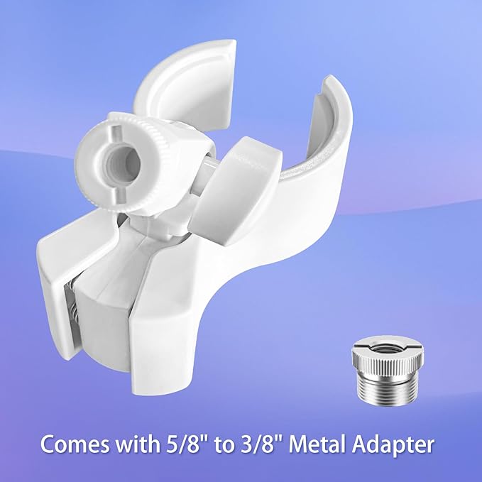 BILIONE 2 Pcs Versatile Microphone Holder, Adjustable Mic Clip for Microphones with Outer Diameter Between 32mm and 60mm, with 5/8" to 3/8" Screw Adapter(White)