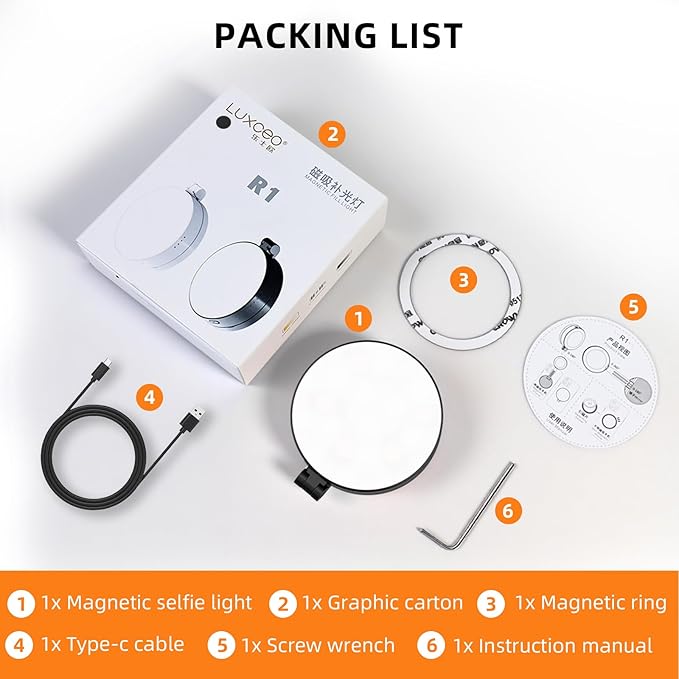 Magnetic Selfie Light Portable Fill Light Compatible with iPhone Magsafe, 5 LED Modes CRI95+ Phone Ring Light with Mirror Rechargeable Selfie Light for Photography Video Conference Makeup