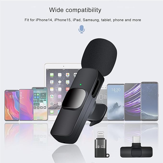 Professional Wireless Lavalier Microphone for iPhone, iPad, Android Phone, Mini Microphone, Wireless Lapel Mic for Video Recording, Interview Podcast Vlog YouTube Tiktok for Content Creators