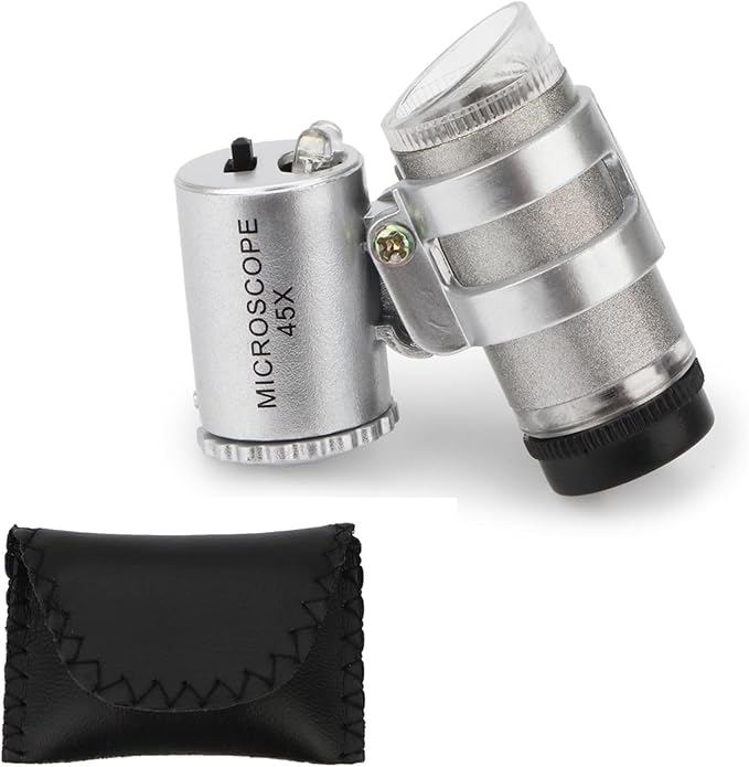 45x Magnification Mini Microscope Magnifier with 2 LED Light Pockets Jeweler Jeweler's Jewelry Microscope Magnifying Adjustable Eye Loupe