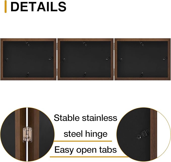 decorUhome Triple 7x5 Picture Frame Horizontal, Engineered Wood Trifold Photo Frame with Plexiglass for Tabletop Display, 7x5, Brown