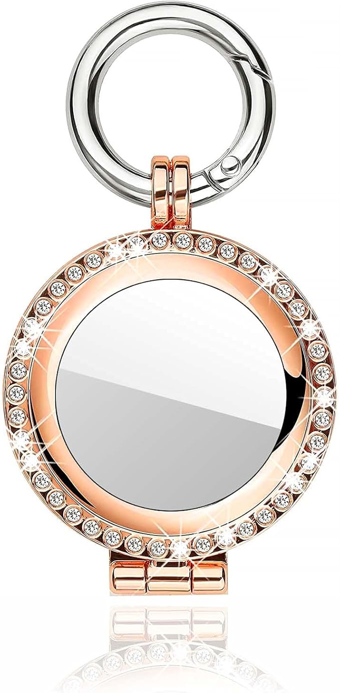 Airtag Holder, AirTag Diamond Rhinestone Keychain Cover, Metal Airtag Keychain Protective Holder (Rose Glod)
