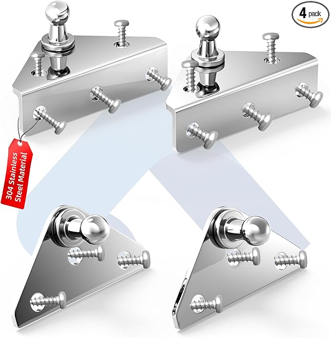 ARANA 10mm 304 Stainless Steel Gas Struts Mounting Bracket, 10MM Ball Stud Mount Brackets for Universal Lift Supports Shocks Spring Prop, 4 Pcs