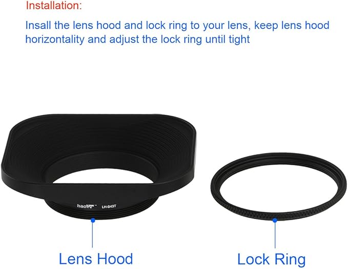 Haoge LH-LC43B 43mm Square Metal Screw-in Lens Hood with Cap for Voigtlander Nokton Classic 35mm f1.4 40mm f/1.4 MC SC VM, Carl Zeiss Biogon T ZM 35mm f2.8 35mm f2, Leica X Typ 113 Lens Black
