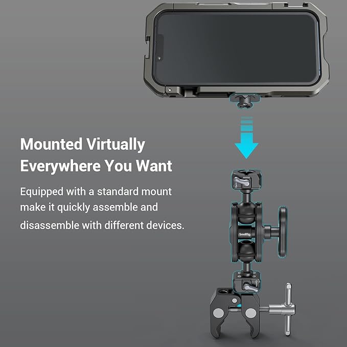 SmallRig Quick Release Ballhead Magic Arm 360° Rotation Articulating Magic Arm with 1/4" Screw, Drop-in HawkLock Camera Clamp for Field Monitor, Camera, Light, Max Load of 5kg, Aluminum Alloy - 3515C