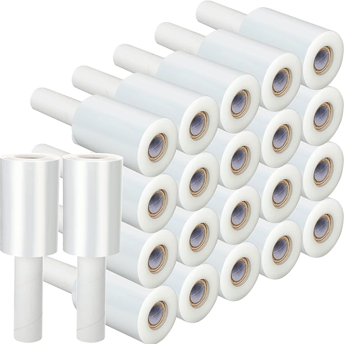 Sherr 20 Rolls 5 Inch x 800 Feet Clear Stretch Shrink Wrap Film with Handle 80 Gauge Heavy Duty PE Industrial Plastic Wrap for Packing, Moving, Furniture & Pallet, Self Adhering Packaging Film