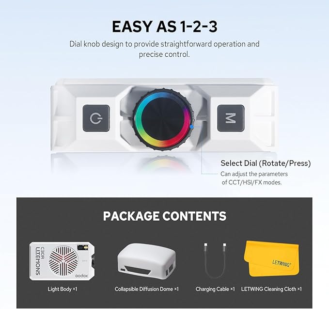 Godox C30R RGB Camera Light Panel 30W, Portable Led Camera Video Light Panel w/Diffusion, 1800K~10000K, Fast Rechargeable, Ultra Bright, Full Color LED DSLR Lighting for Photography & Video YouTube