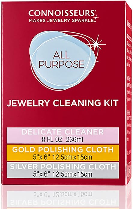 CONNOISSEURS All-Purpose Jewelry Cleaning Kit - Includes Delicate Jewelry Cleaner Solution and 2 Polishing Cloths