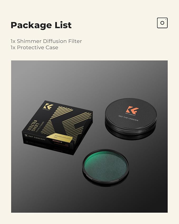 K&F CONCEPT 62mm Shimmer Diffusion 1 Filter Glimmer Glass Effect Filter with 28 Multi-Coatings for Camera Lenses (Nano-X Series)