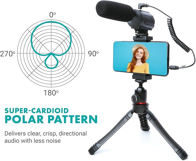 Movo uVlogger- Android/USB-C Compatible Vlogging Kit Smartphone Video Kit Accessories: Tripod, Mount, LED Light and Cellphone Shotgun Microphone for Video Recording for YouTube, Vlog