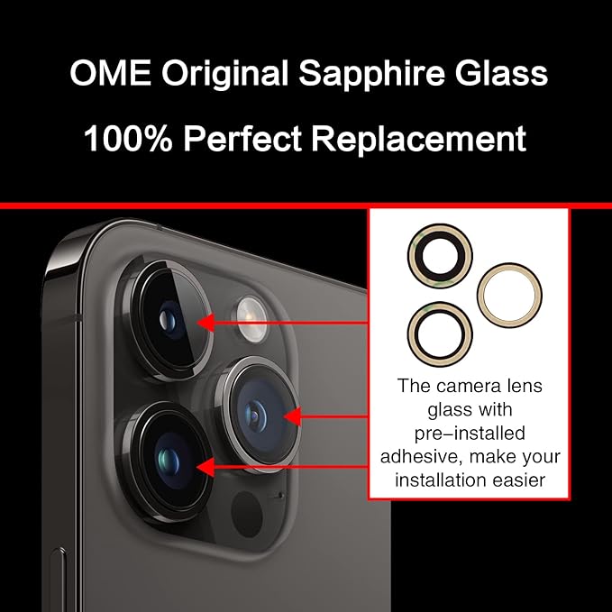 ASDAWN Back Rear Camera Lens Glass Replacement for iPhone 14 Pro Max 6.7 Inches with Pre-Installed Adhesive, ASDAWN Back Camera Lens Glass kit with Installation Manual + Repair Tool Set