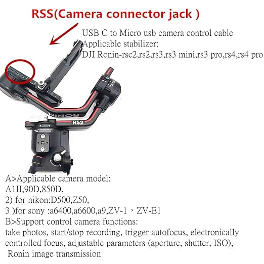 DYTDIEYINGTU for DJI Stabilizer Multi-Function Camera Control Cable (Micro USB) - EOS 200D II, M50, M50 II, 90D, 850D, a6400, a6600, a9, ZV-1, ZV-E1 - Shutter Release Connection