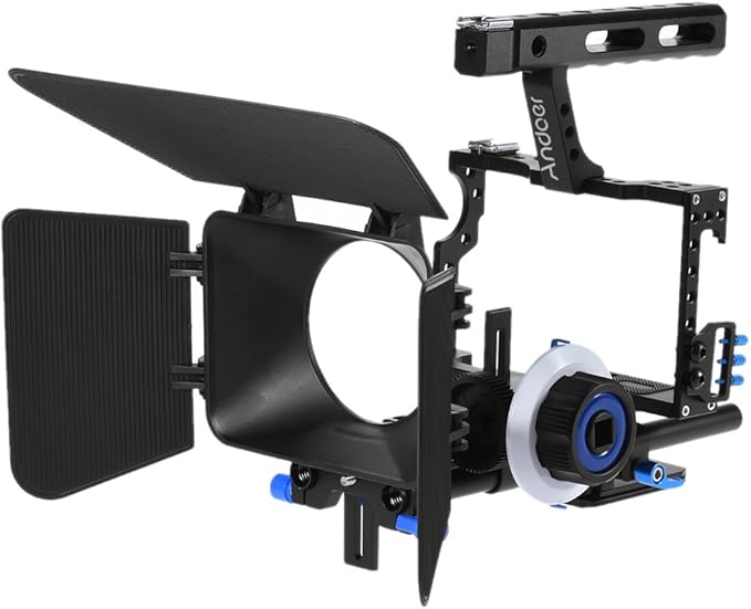 Andoer Camera Cage Kit C500 Aluminum Alloy Camera Camcorder Video Cage Rig Kit Film Making System with 15mm Rod Matte Box Follow Focus Handle Grip for Panasonic GH4 for Sony A7S/A7/A7R/A7RII/A7SII