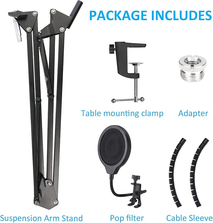 Hyperx Quadcast Mic Stand - Scissor Mic Boom Arm and 2 Cable Ties to Organize Cables Compatible with Hyperx Quadcast S to Improve Sound Quality by YOUSHARES