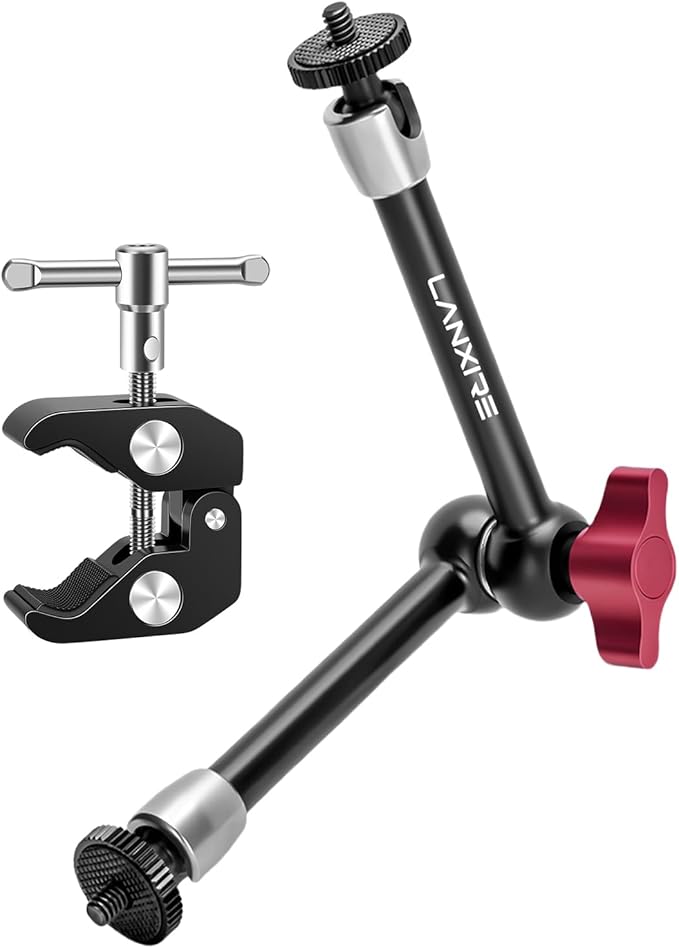 Super Clamp and 9.8 Inches Magic Arm with Dual 1/4’’ Screw - 1/4’’ and 3/8’’ Threaded Holes - Compatible with Photography Accessories - Max Load 4.4lb/2kg