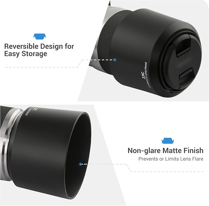 JJC ALC-SH115 Bayonet Reversible Lens Hood Shade for Sony E 55-210mm f/4.5-6.3 OSS SEL55210 Lens, Replaces Sony ALC-SH115 Lens Hood, Allows to Attach 49mm Filter & Sony Lens Cap, No Vignetting